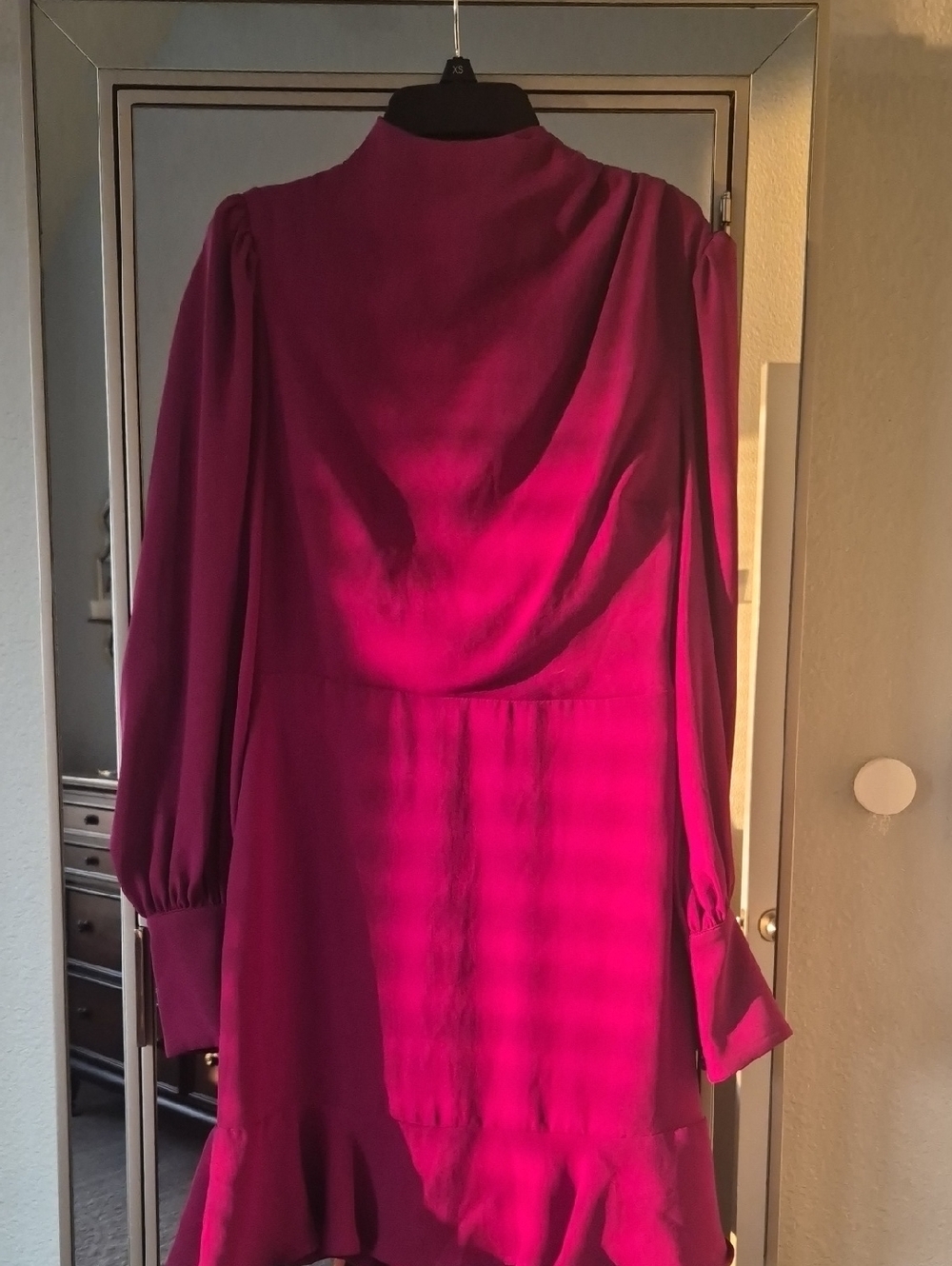 Express Fuchsia Long-Sleeve Ruffle-Hem Dress